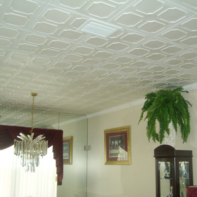 20X20 Styrofoam Ceiling Tiles Glue-Up Decorative Panels For Easy Diy Install, Home & Basement Renovation. R1 Alfa, Plain White, Lot/8