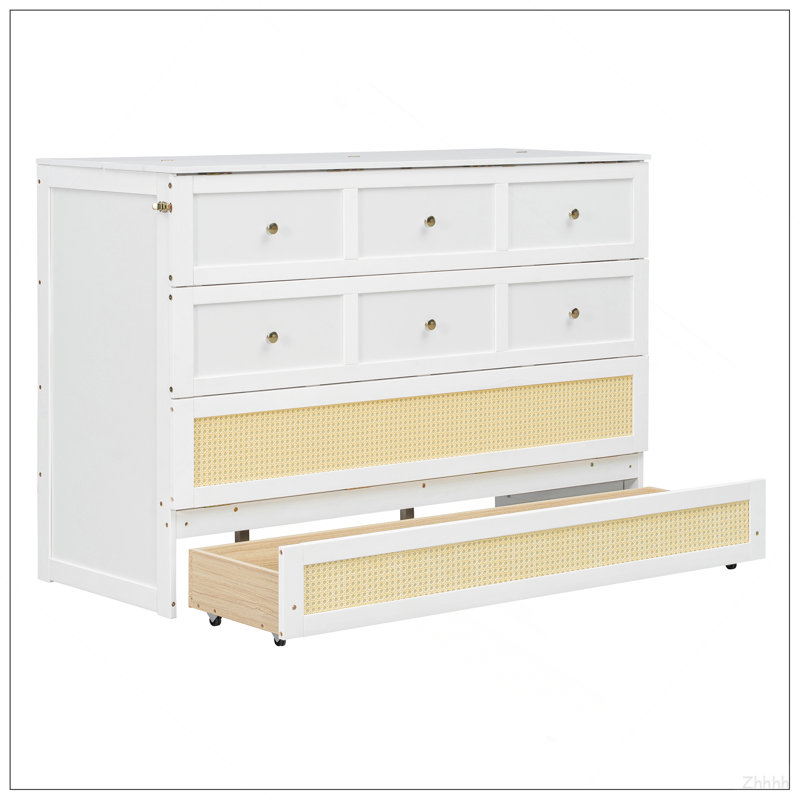 Grand lit escamotable avec grands tiroirs, Blanc