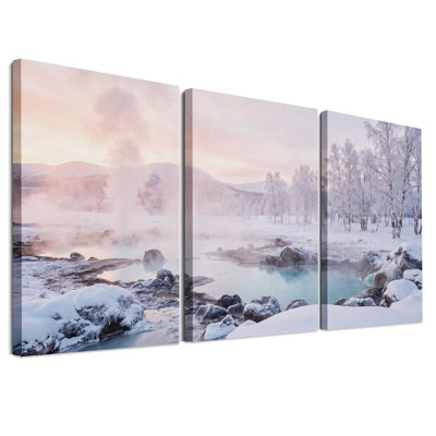 Ensemble de 3 toiles géantes enneigées avec ciel rose