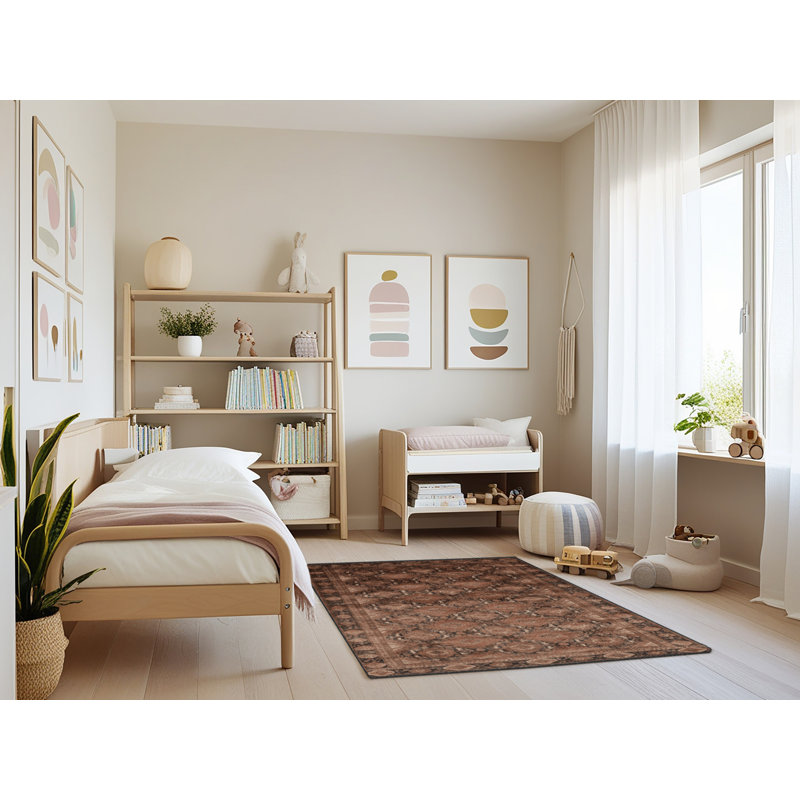 Machine Washable Persian Brown Area Rug, Rectangle 4' x 6'