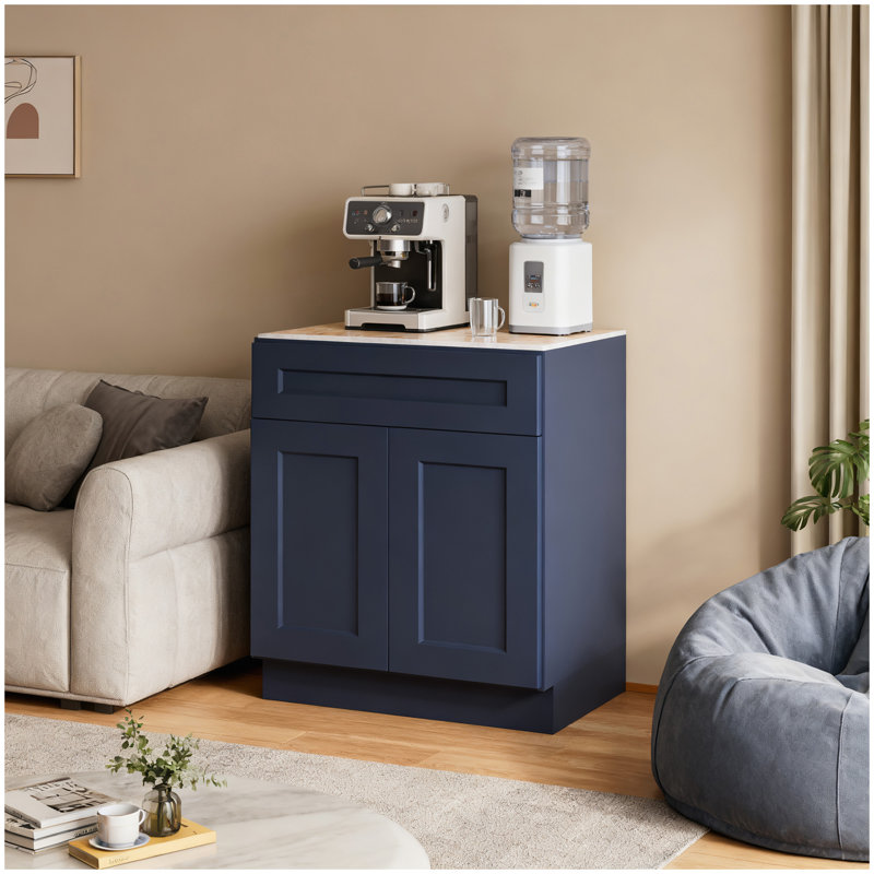 Armoire de base 30 po bleu marine avec porte à fermeture en douceur, tiroir, unité en bois massif compacte avec tablette réglable pour la cuisine, la salle de bain, la buanderie et le garage (l 30 po x P 24 po x H 34,5 po)