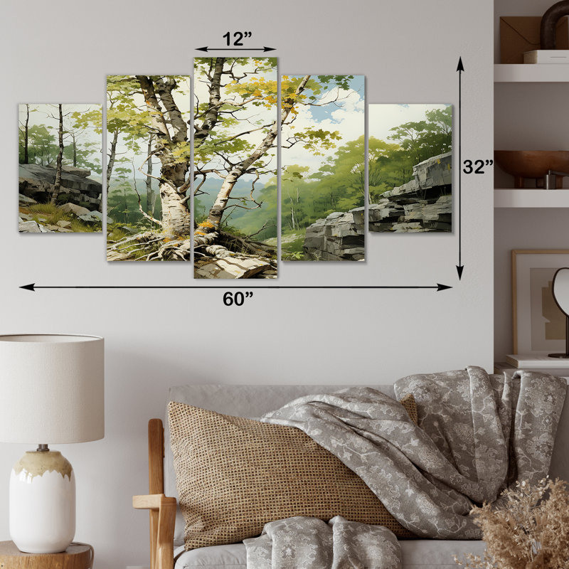 «Birch Tree Forest Essence IV - Tree Multipanel», ensemble d'art mural