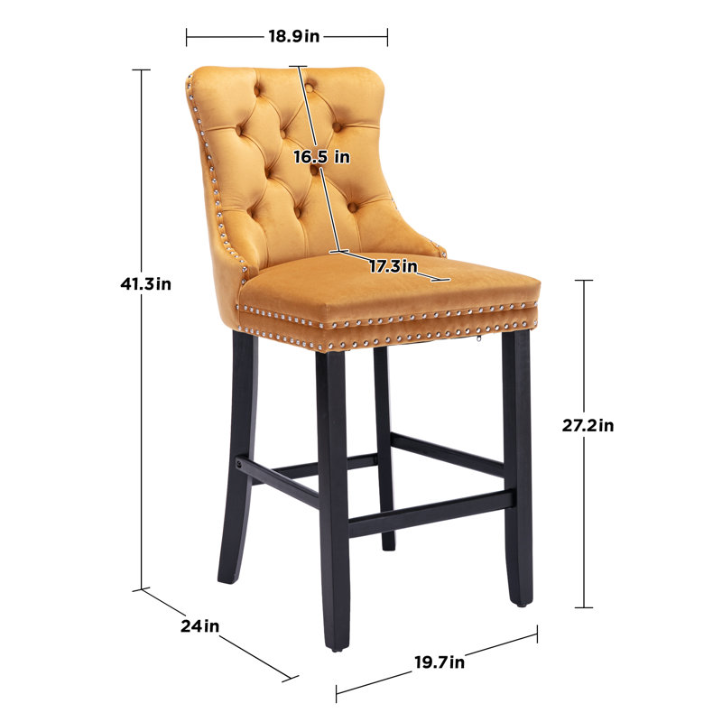 Upholstered Tufted Wingback Velvet Counter Bar Stool (Set of 4), Black, Yellow