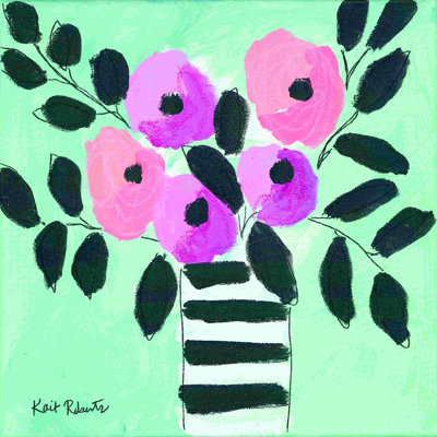 Fleurs et rayures - peinture sur toile tendue