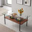 Table basse rectangulaire, plateau de table en verre trempé avec pieds en métal noir, table de salon moderne, verre transparent