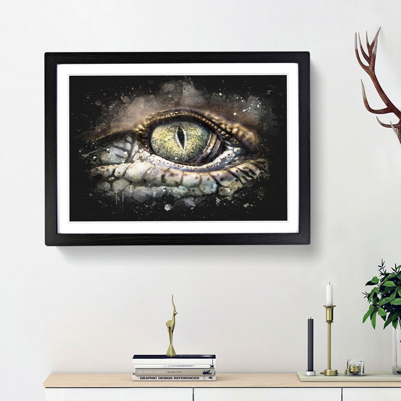 Crocodile Eye - Framed Print, 24cm H x 33cm W x 2cm D, Black Framed