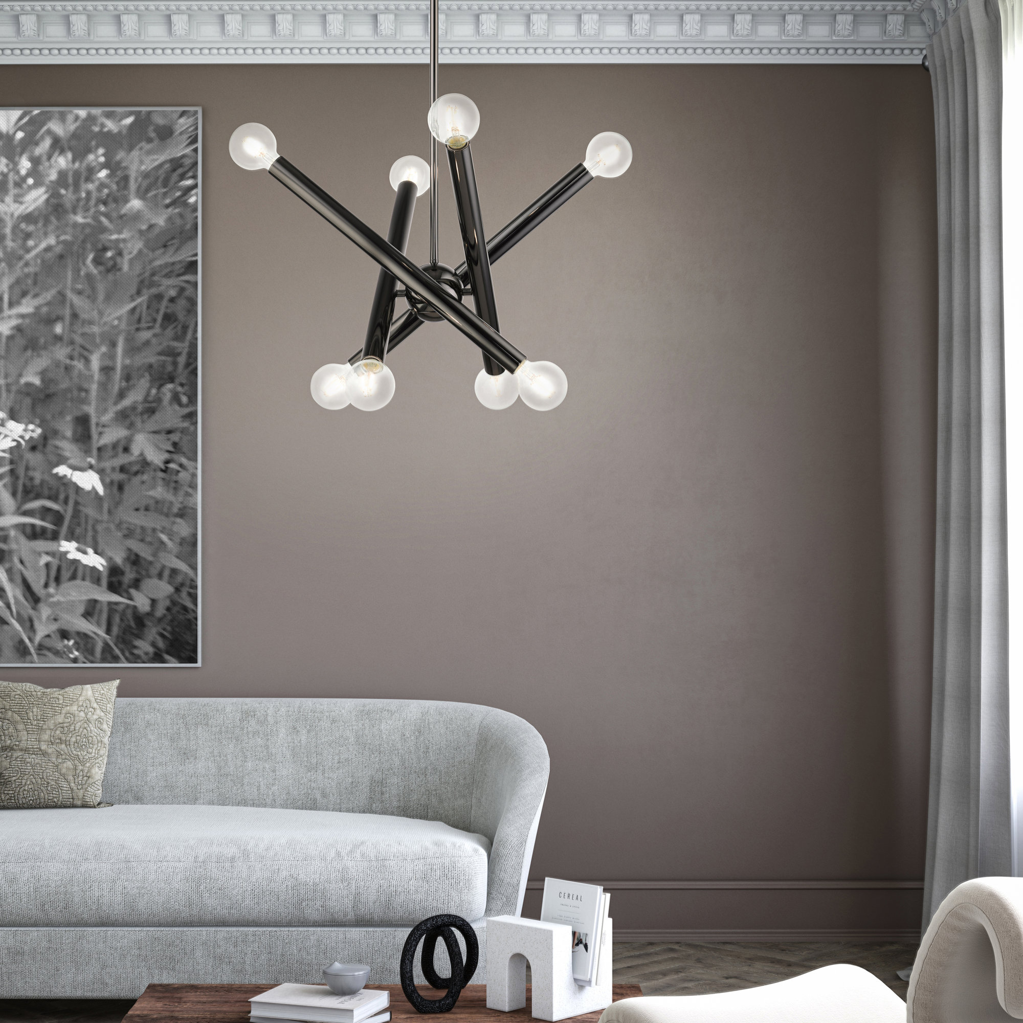 Ruven 8 - Light Metal Chandelier, Black Chrome