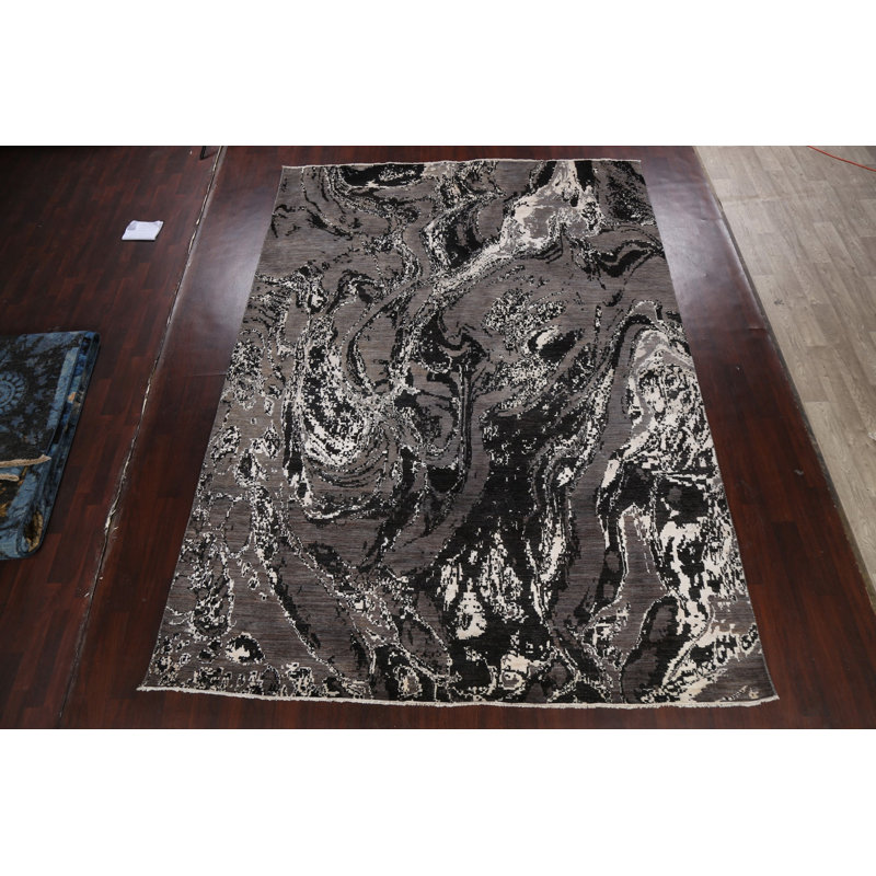 Tapis oriental contemporain à teinture végétale noué à la main 9 x 12