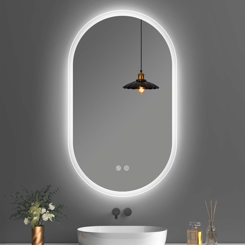 Oval LED Wall-Mounted Bathroom Vanity Mirror with Anti-Fog and Dimmable, 40'' x 24''