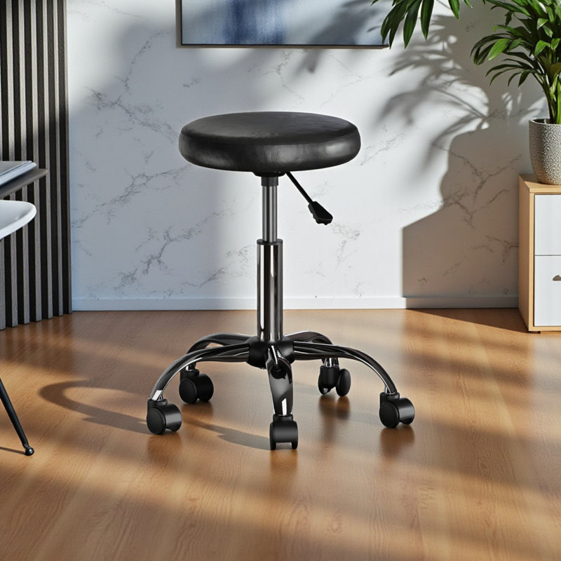 Tabouret pivotant réglable Alderwood au fini noir / chrome brillant, H 22,32 po x l 21,97 po x P 21,97 po