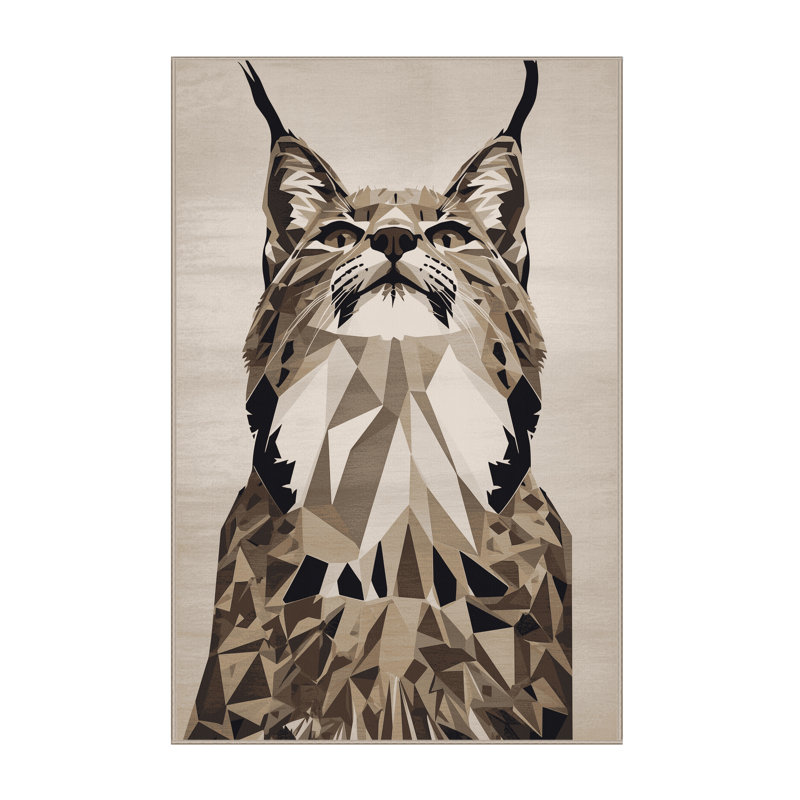 Machine Washable Oryn Lynx Modern Geometric Rug in Beige – Beige Binding, 7 x 9