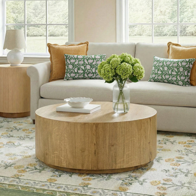 Taryn 42" Drum Coffee Table, Light Brown