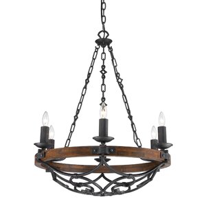 Conyngham 6 - Light Candle Style Wagon Wheel Chandelier with Wood Accents