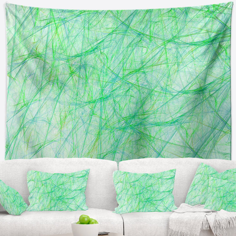 Tapisserie abstraite veines de marbre vert clair, H 32 po x l 39 po
