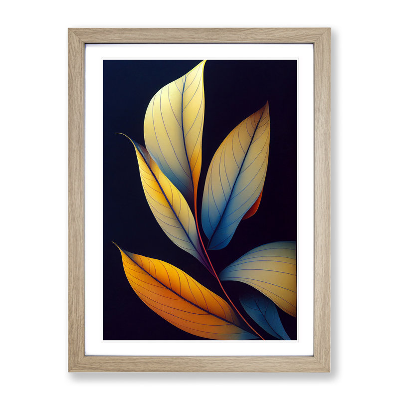 Glowing Leaves - Single Picture Frame Painting, 46cm H x 34cm W x 2cm D, Oak