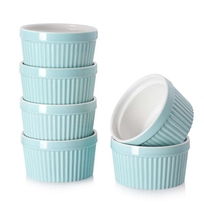 6-Piece Porcelain Ramekin Set, 8oz Ribbed Baking Dishes