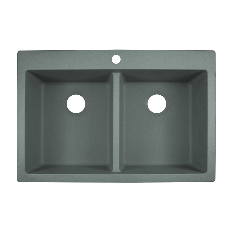 Évier de cuisine à double cuve encastrable L 33 po x l 22 po Primo, Gris
