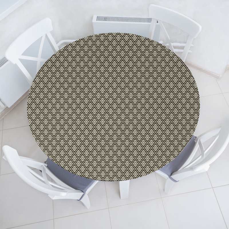 Retro Fitted Round Tablecloth Dark Brown Cream, 67.72" Round