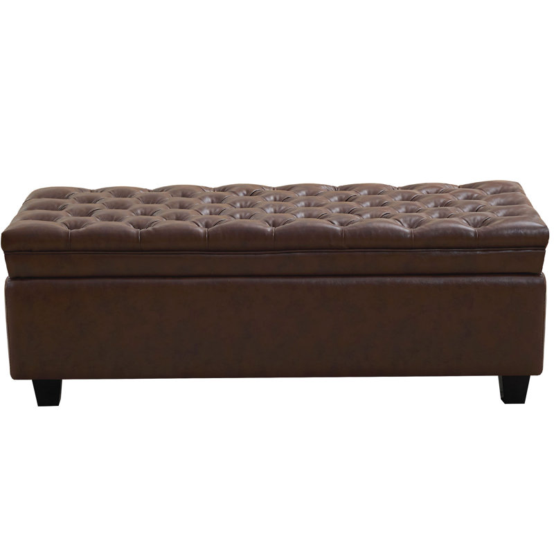 Banc de rangement à couvercle rabattable en lin 51 po, Marron foncé