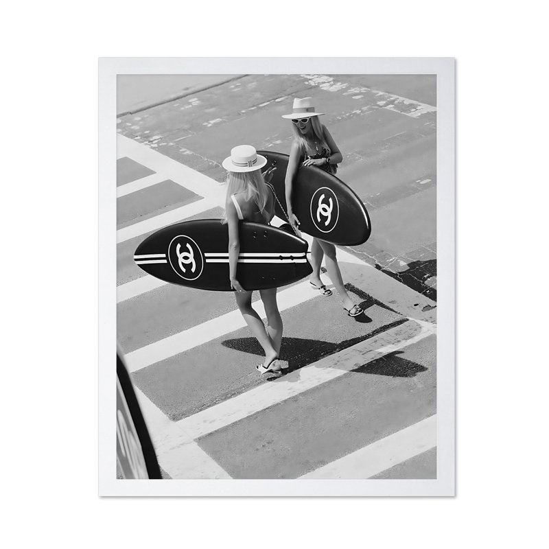 Surfer Girls No1, 16"H x 20"W, Poster, White Framed