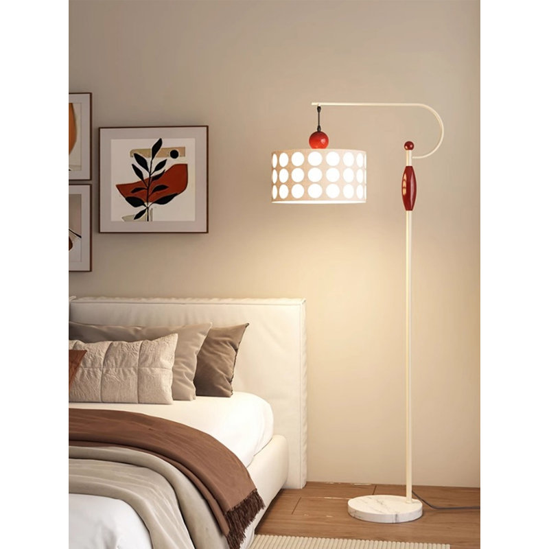 Lampe sur pied en tissu et marbre de style médiéval, Beige, Beige