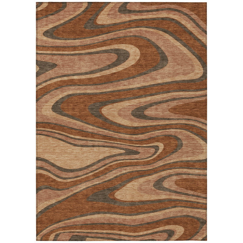 Machine Washable Indoor/Outdoor Chantille ACN2493 Abstract Rug, 3' x 5', Paprika