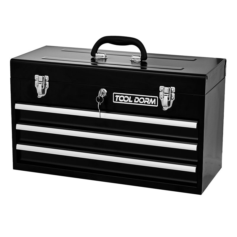20.3-Inch Metal Toolbox With Drawers Portable Steel Metal Toolbox With Protective Lining And Metal Latch For Garages, Homes And Warehouses (Red And Black - 3 Drawers)
