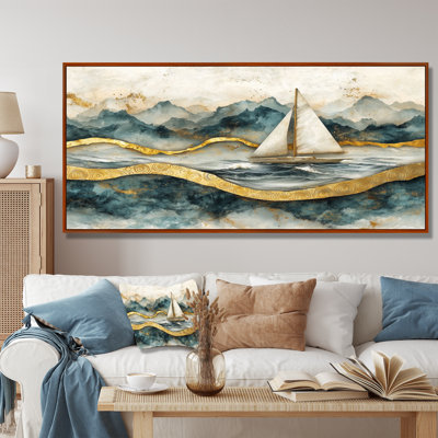 Ammerie, voilier doré sur l'océan émeraude I - bateau, décoration murale