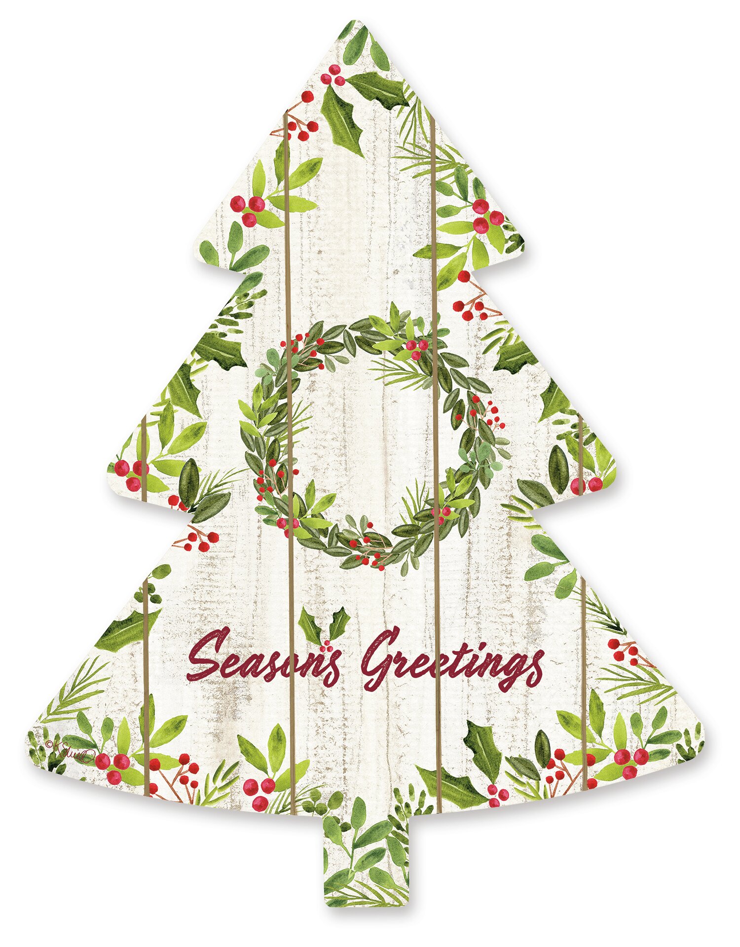 American Greetings Holiday Woodland Tree/Script/Fair Isle Gridline