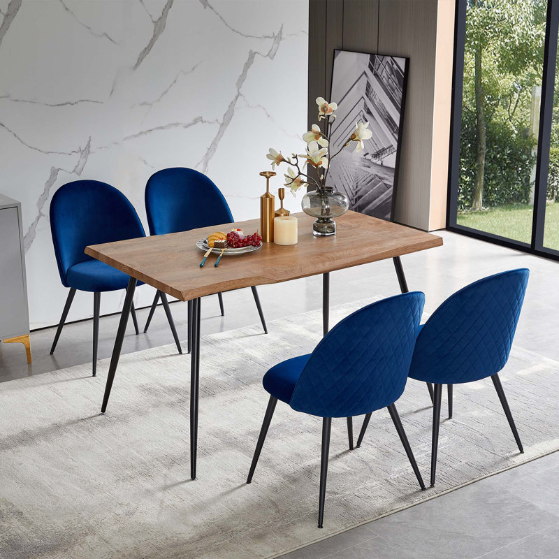 Dining Chair,Metal Legs,Set Of 4 Side Chairs, Navy Blue