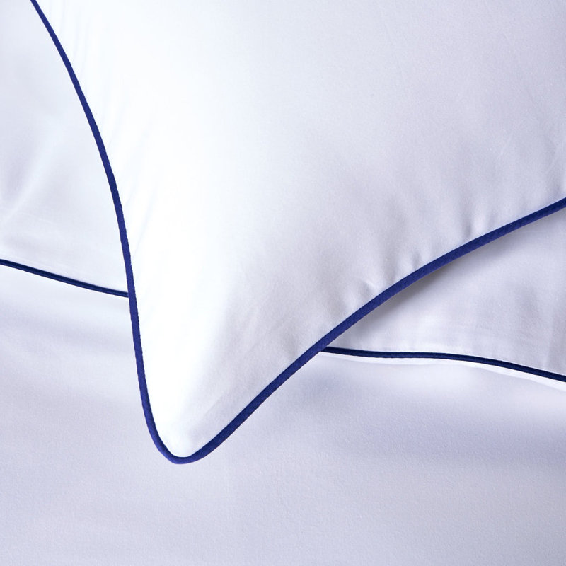 400 Thread Count Piped Edge Duvet Set, White/Navy, Double Duvet Cover Set + 2 Additional Pieces