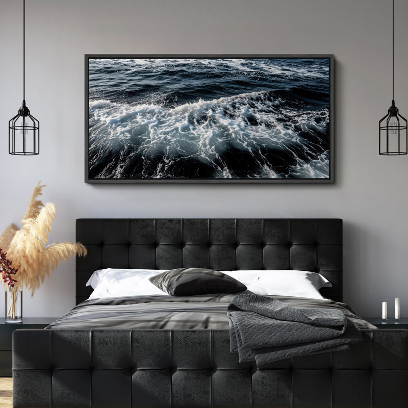 «Dramatic Ocean Surf», art mural encadré sur toile, Noir, H 30 po x l 60 po