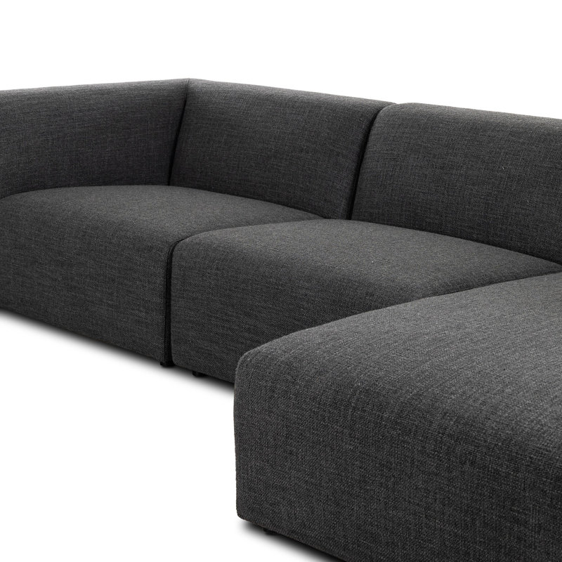 Lawndale Sectional, Saxon Charcoal Polyester Blend, Right Hand Facing