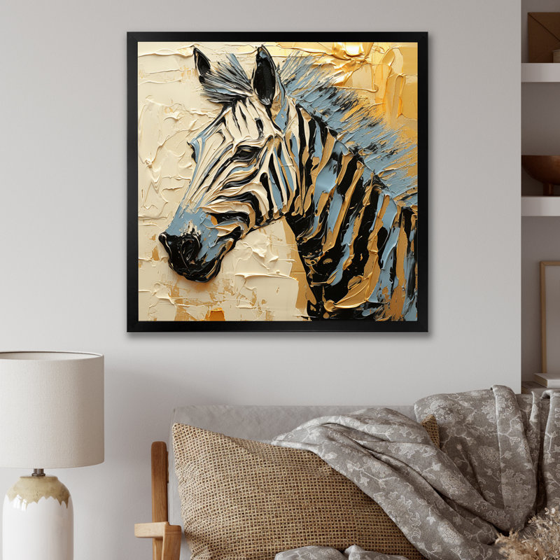 Noir, jaune, zèbre, zèbre encadré sur toile, H 30 po x l 30 po x P 1 po, Noir
