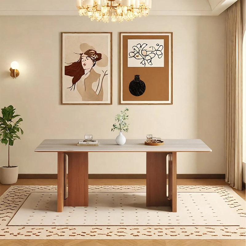 Table de salle à manger simple en pierre crème, 29.52"H x 62.99"L x 31.49"W