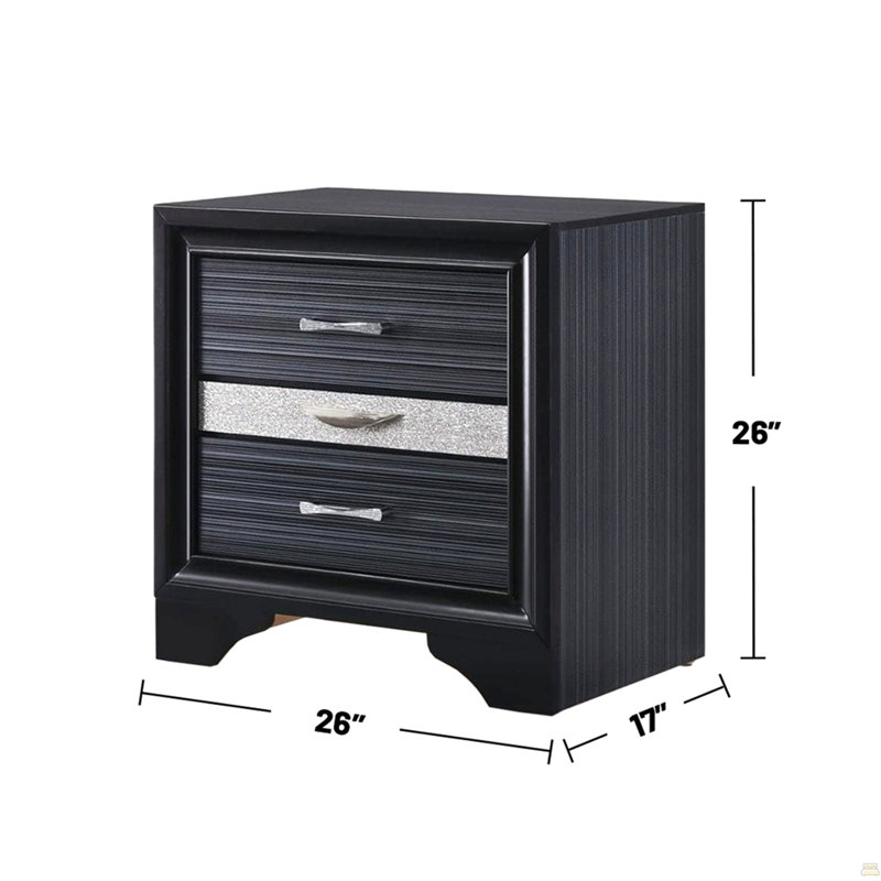 2 Drawers And 1 Jewelry Drawer Nightstand, Black