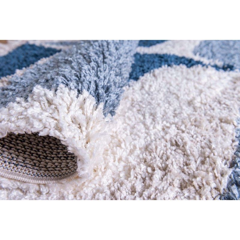 Tapis bleu à motif géométrique Mitzy, Carré 8 pi