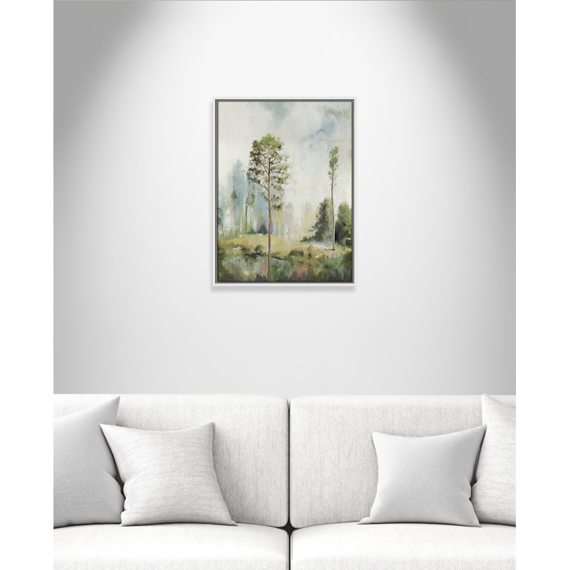 «Teton Tall Green Trees I» par Teton Pearce, reproduction sur toile flottante, H 25,5 po x l 19,5 po, Argent argent
