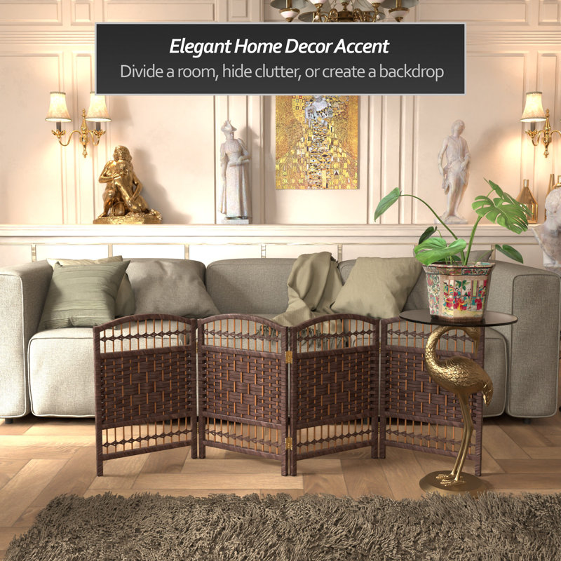 Short Fiber Weave Folding Screen, 4, Dark Mocha, 35.5"H