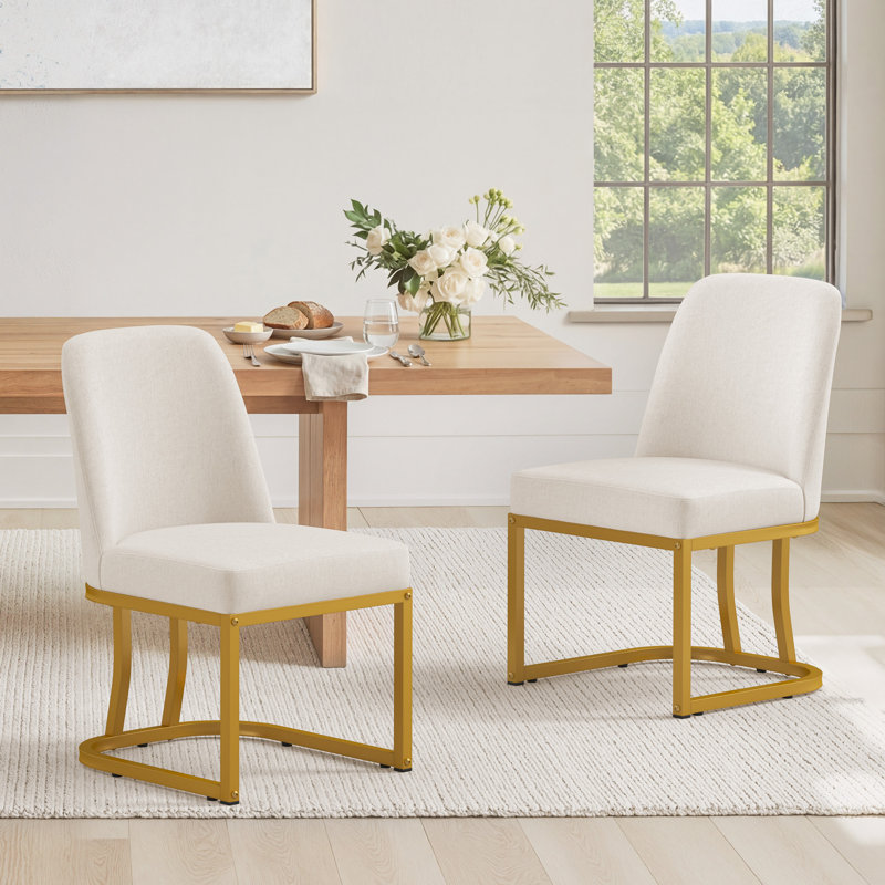 Jovone 19''H Upholstered Dining Chairs, Beige, Gold