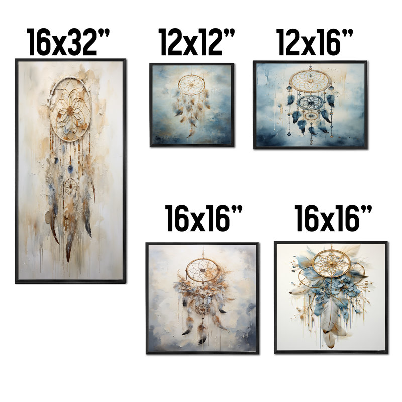 Attrape-rêves enchanteur beige - Attrape-rêves, ensemble d'art mural en toile de 5, Cadre flottant noir