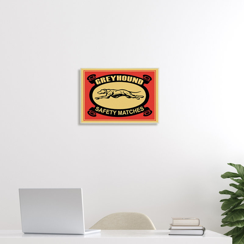 Publicité rétro «Greyhound Safety Matches Yellow Red», H 10 po x l 15 po, Plaque murale