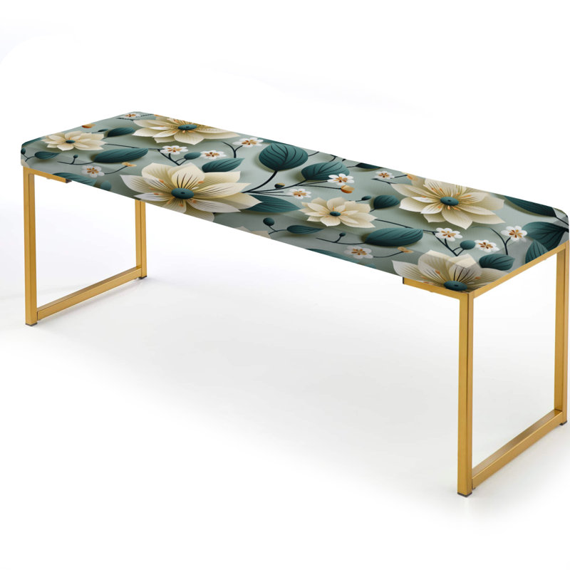 Banc floral rembourré or, Teal & Ivory Coastal Elegance Floral Pattern