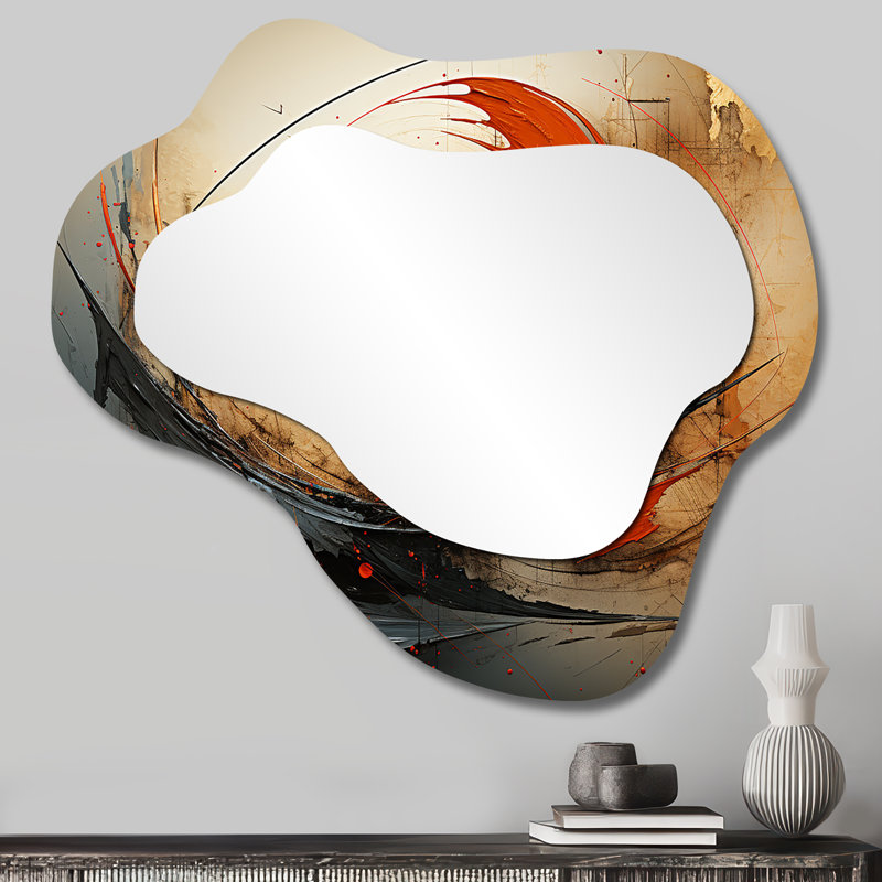 Wild Waves Retro Orange Core - miroir décoratif asymétrique en spirale, miroir mural moderne en nuage, impression sur métal
