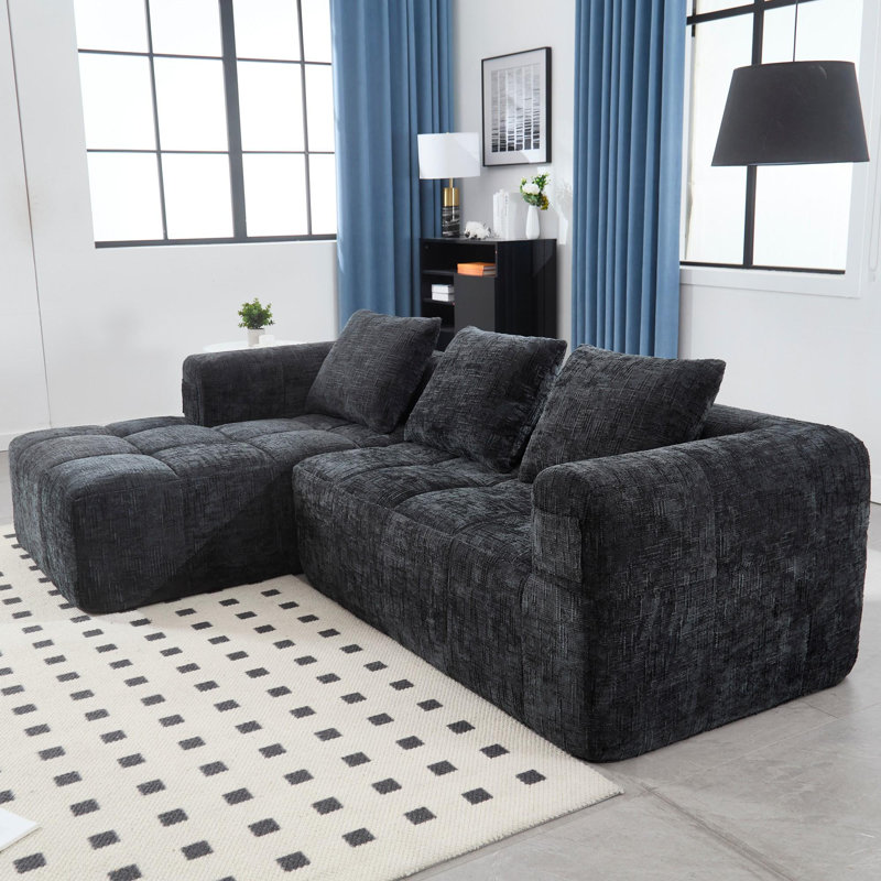 Luxueux canapé rembourré au look élégant, Chenille noir