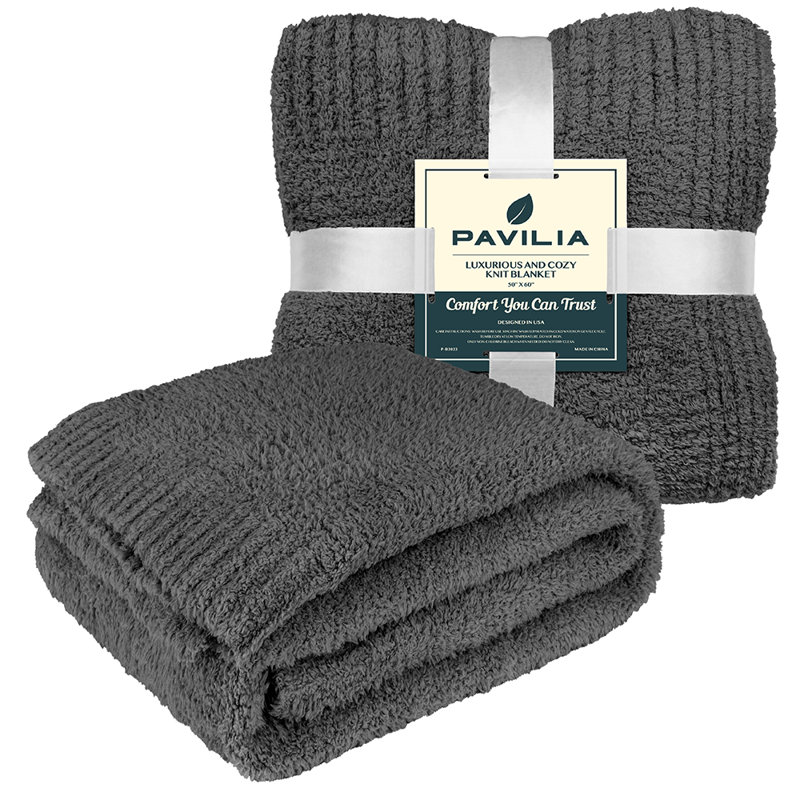 Dark Gray Reversible Fleece Knit Throw Blanket, 50x60 Inches