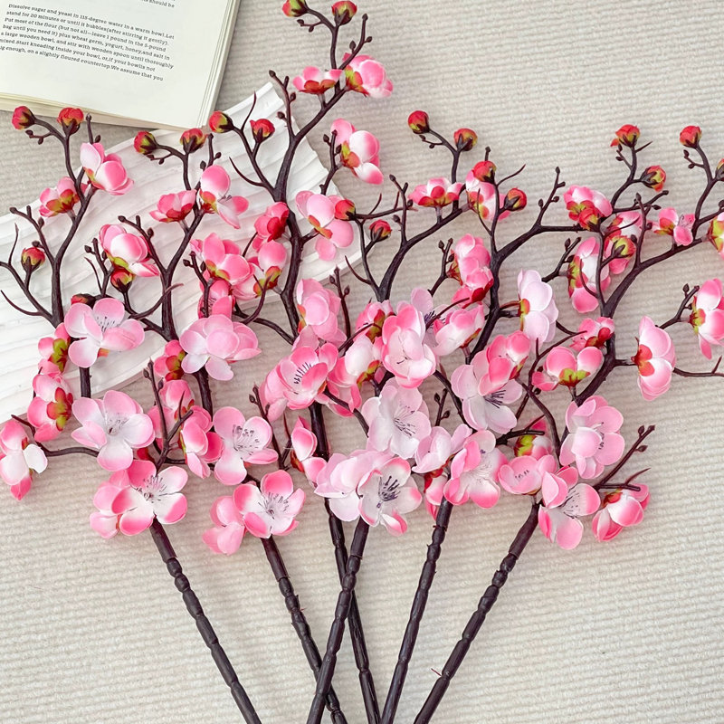 6pcs Artificial Peach FlowerCherry Blossom Flowers Silk Plants,Use to Christmas Decorations Thanksgiving Table Decor Home Decor Festival Party Deco without vase