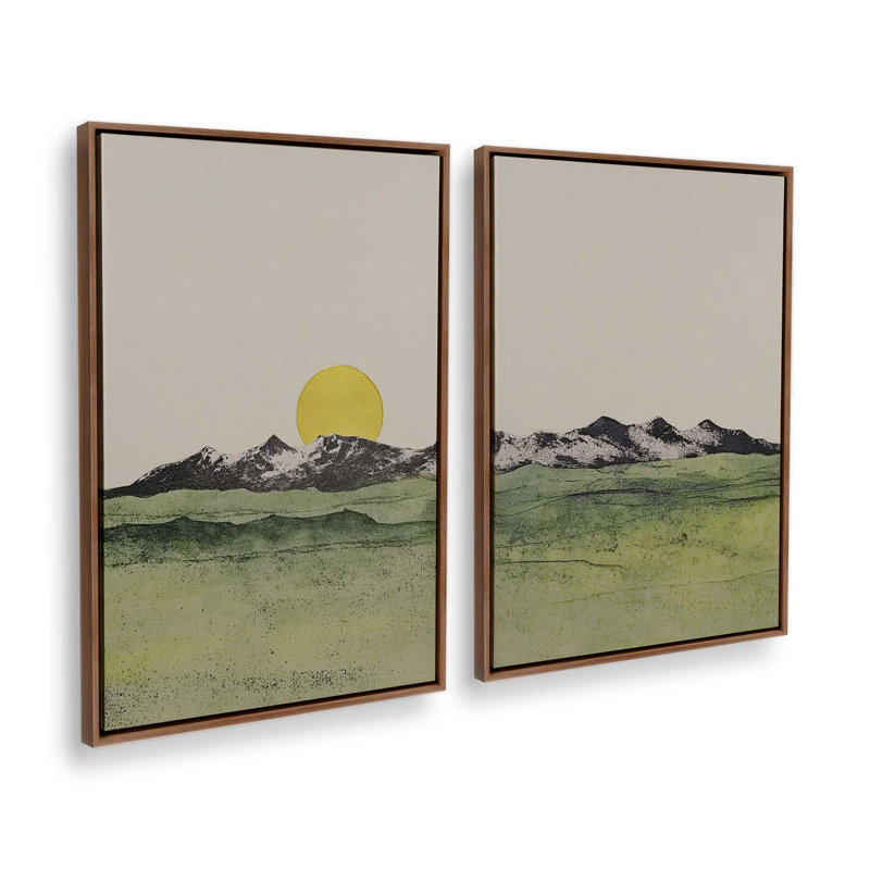Ensemble de 2 impressions Whispering Valley Peaks, 36 po x 24 po, Cadre flottant en noyer