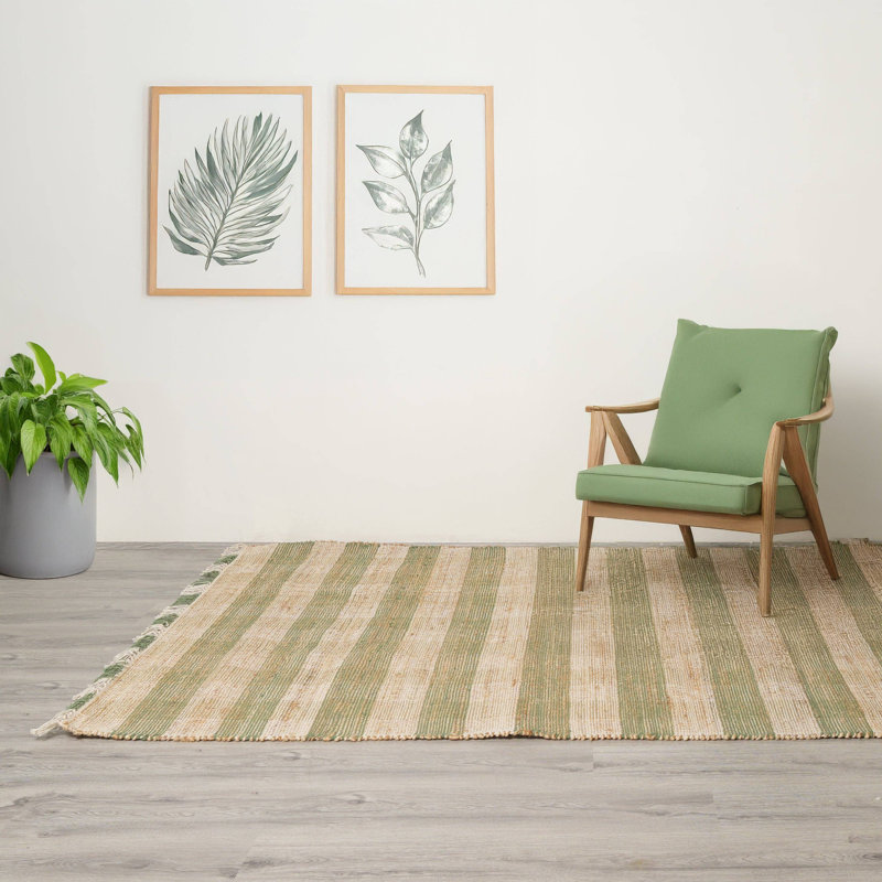 Jute Rug | Area Rug | Wayfair Rugs | Durable Green Plaid Rug, Rectangle 5' x 7', Green