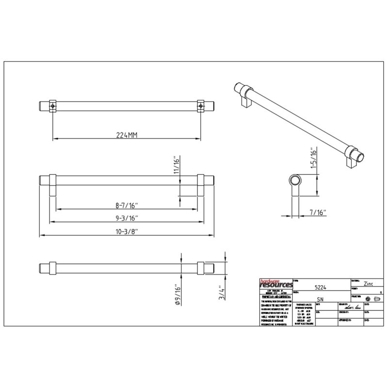 Key Grande Bar Pull, Brushed Gold, 8 13/16"